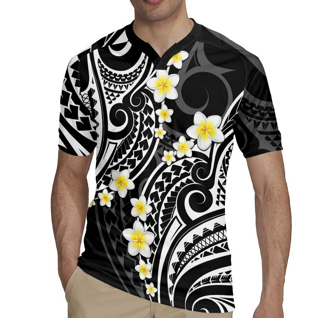 Plumeria With Black Polynesian Tattoo Pattern Rugby Jersey LT05 - Polynesian Pride