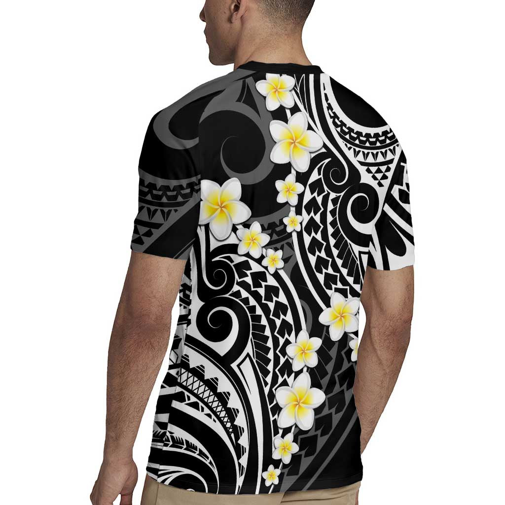 Plumeria With Black Polynesian Tattoo Pattern Rugby Jersey LT05 - Polynesian Pride