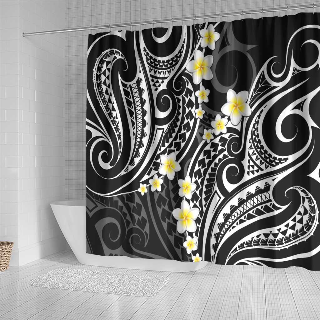 Plumeria With Black Polynesian Tattoo Pattern Shower Curtain LT05 - Polynesian Pride