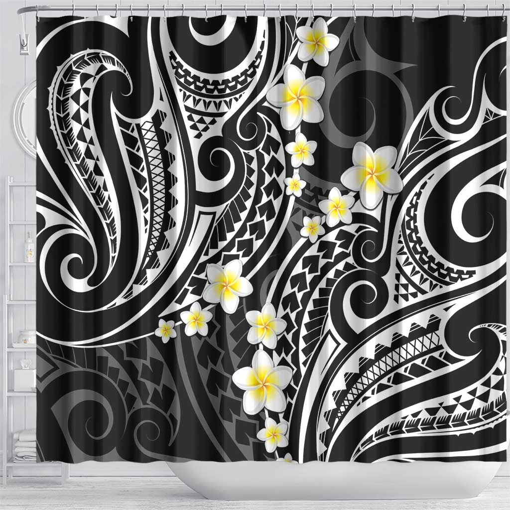 Plumeria With Black Polynesian Tattoo Pattern Shower Curtain LT05 - Polynesian Pride