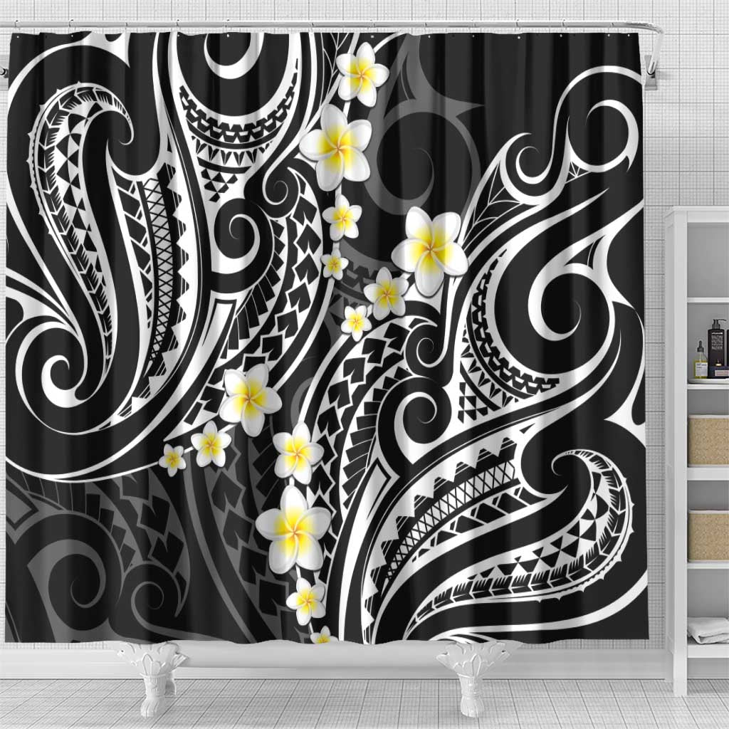 Plumeria With Black Polynesian Tattoo Pattern Shower Curtain LT05 - Polynesian Pride