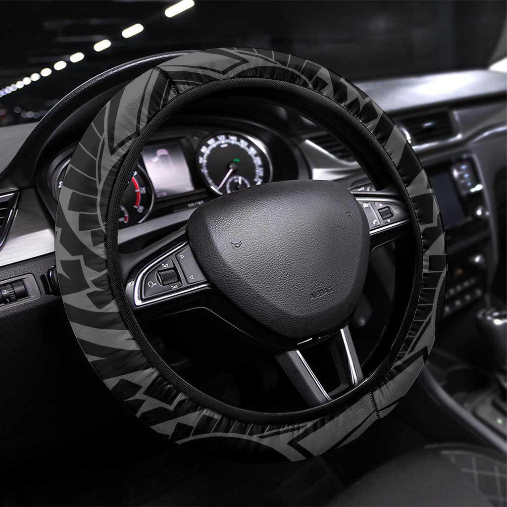Plumeria With Black Polynesian Tattoo Pattern Steering Wheel Cover LT05 Universal Fit Black - Polynesian Pride