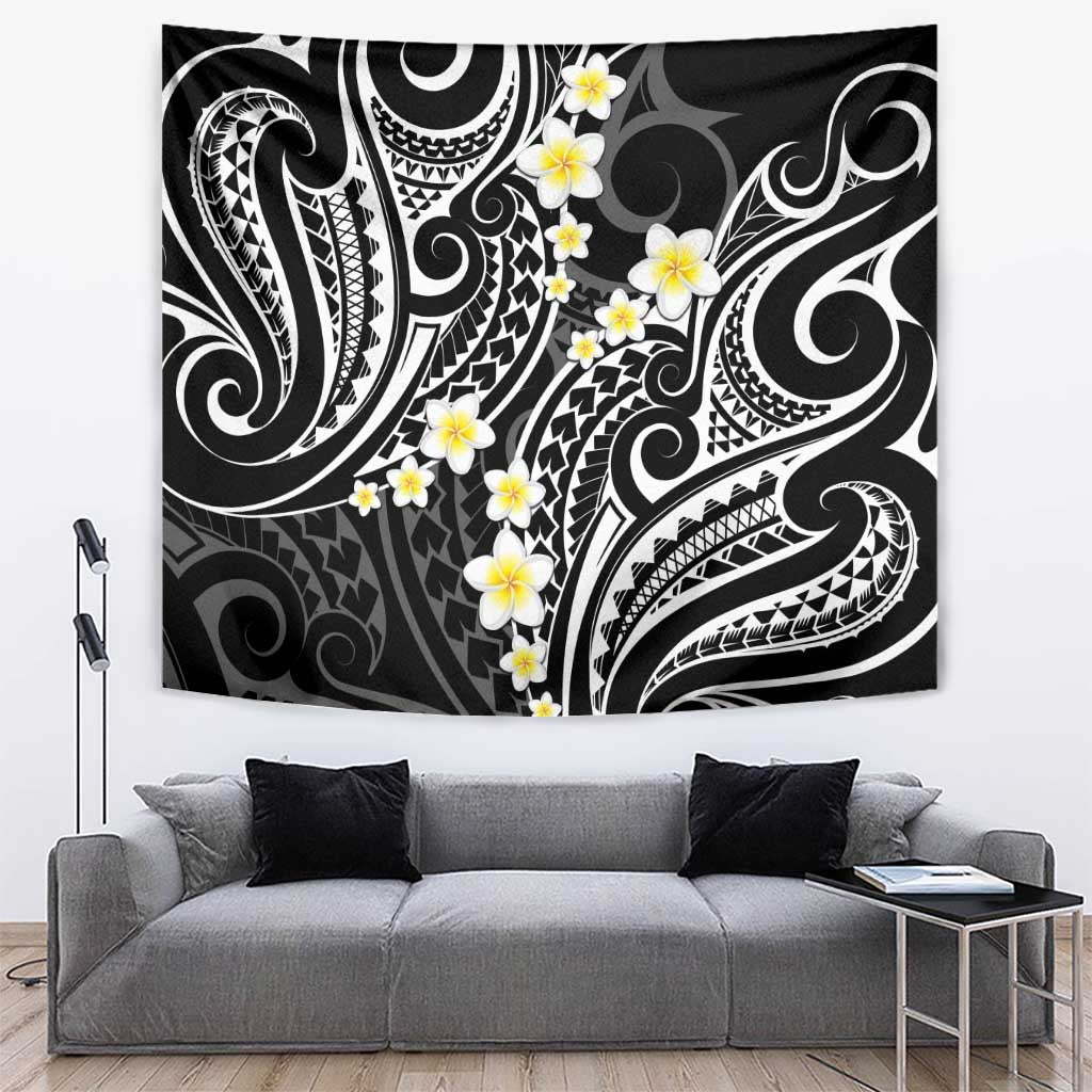 Plumeria With Black Polynesian Tattoo Pattern Tapestry LT05 Black - Polynesian Pride