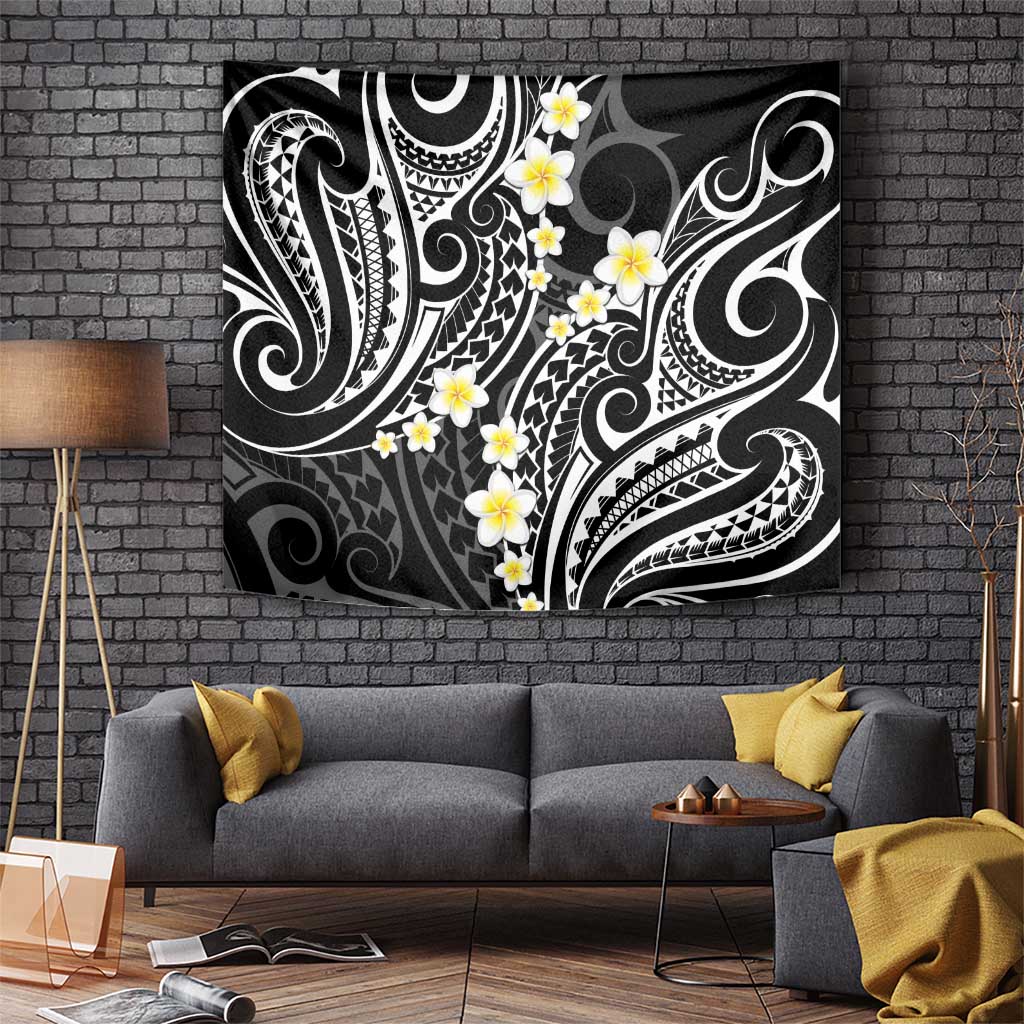Plumeria With Black Polynesian Tattoo Pattern Tapestry LT05 - Polynesian Pride