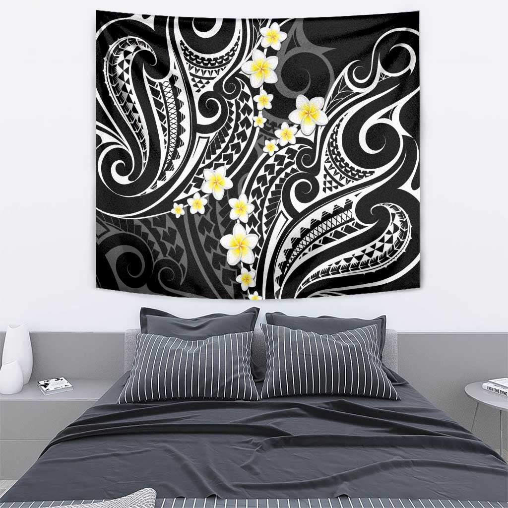 Plumeria With Black Polynesian Tattoo Pattern Tapestry LT05 - Polynesian Pride