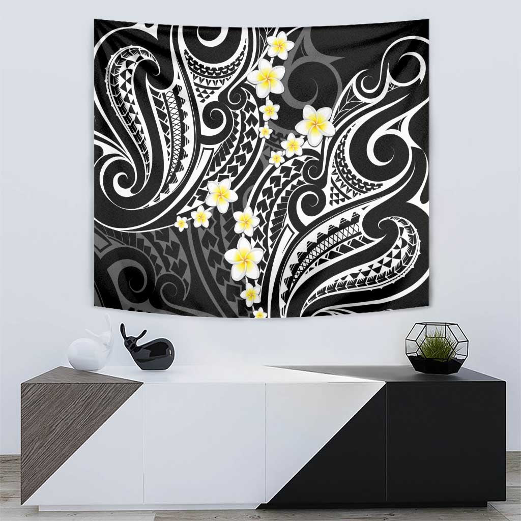 Plumeria With Black Polynesian Tattoo Pattern Tapestry LT05 - Polynesian Pride
