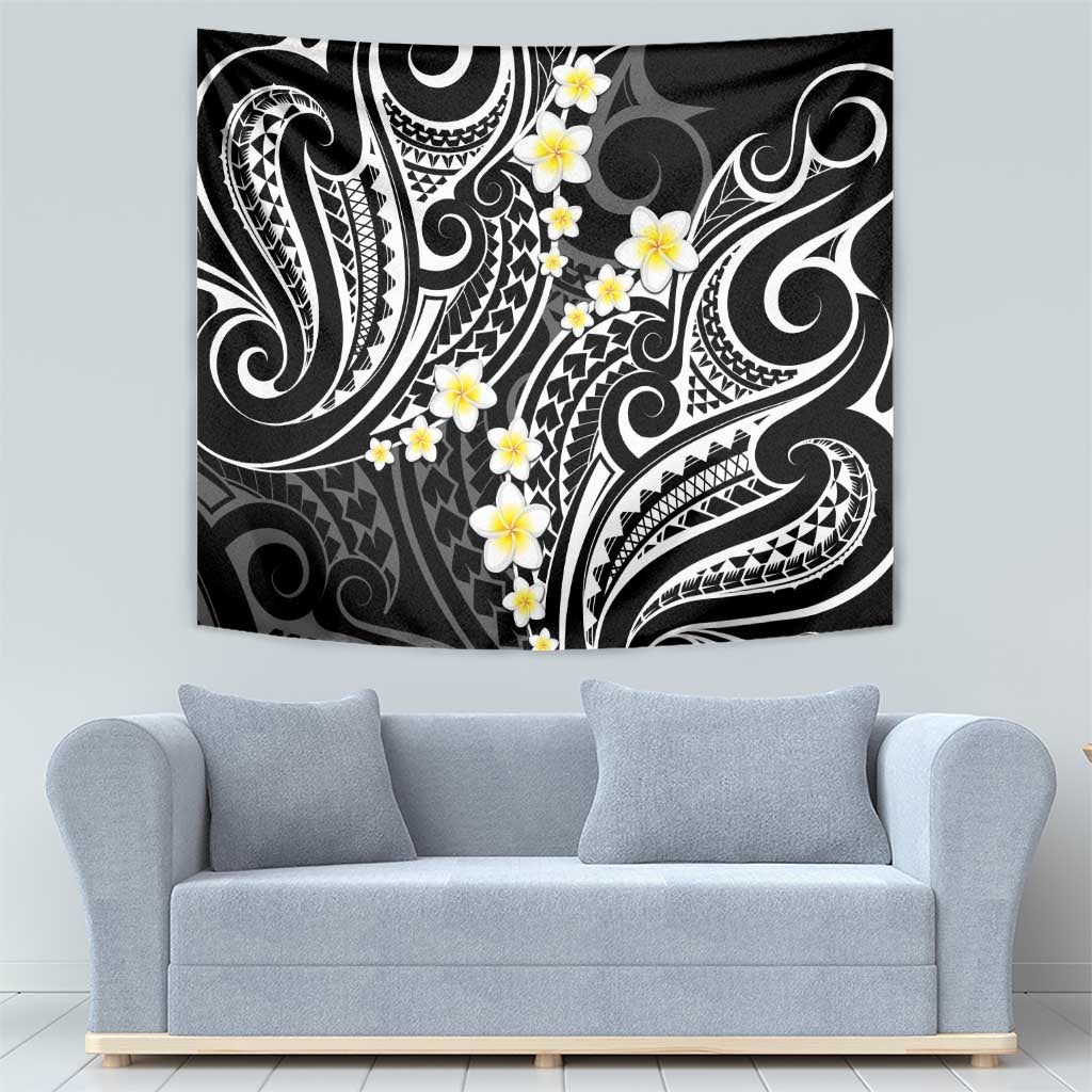 Plumeria With Black Polynesian Tattoo Pattern Tapestry LT05 - Polynesian Pride