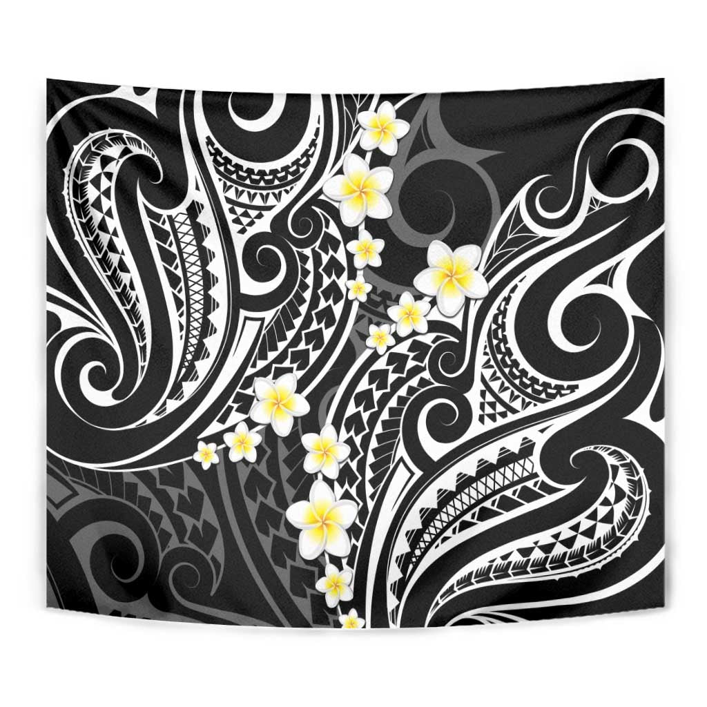 Plumeria With Black Polynesian Tattoo Pattern Tapestry LT05 - Polynesian Pride