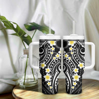 Plumeria With Black Polynesian Tattoo Pattern Tumbler With Handle LT05 - Polynesian Pride