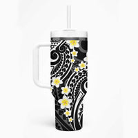 Plumeria With Black Polynesian Tattoo Pattern Tumbler With Handle LT05 - Polynesian Pride