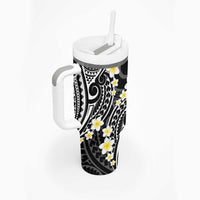 Plumeria With Black Polynesian Tattoo Pattern Tumbler With Handle LT05 - Polynesian Pride