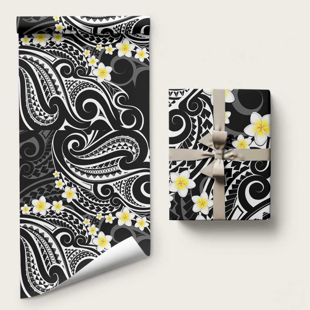 Plumeria With Black Polynesian Tattoo Pattern Wrapping Paper LT05 58" × 23" Black - Polynesian Pride