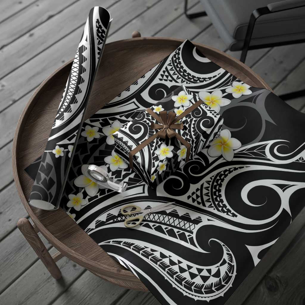 Plumeria With Black Polynesian Tattoo Pattern Wrapping Paper LT05 - Polynesian Pride