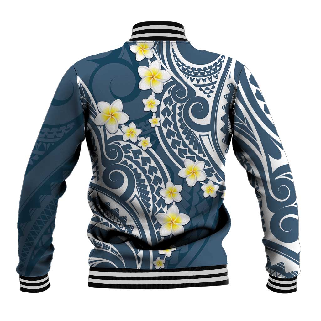 Plumeria With Blue Polynesian Tattoo Pattern Baseball Jacket LT05 - Polynesian Pride
