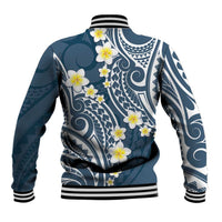 Plumeria With Blue Polynesian Tattoo Pattern Baseball Jacket LT05 - Polynesian Pride