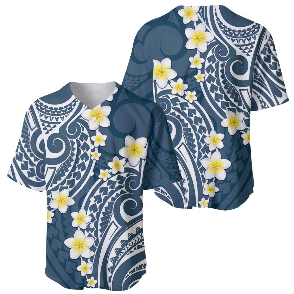 Plumeria With Blue Polynesian Tattoo Pattern Baseball Jersey LT05 - Polynesian Pride