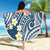 Plumeria With Blue Polynesian Tattoo Pattern Beach Blanket