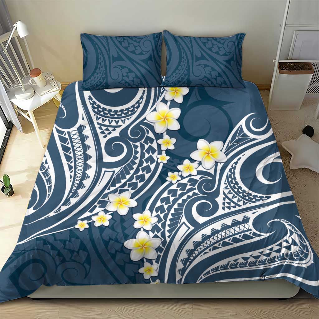 Plumeria With Blue Polynesian Tattoo Pattern Bedding Set LT05 - Polynesian Pride
