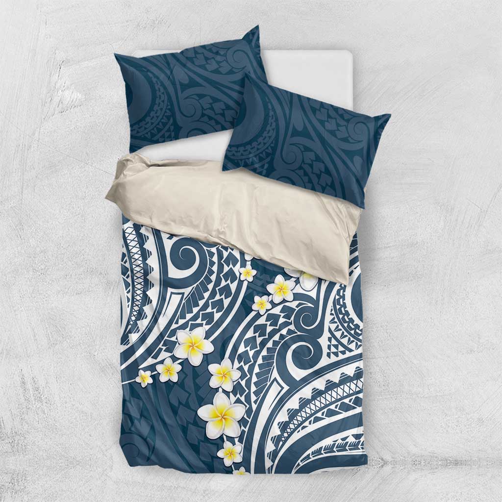Plumeria With Blue Polynesian Tattoo Pattern Bedding Set LT05 US Twin 172cm x 218cm Blue - Polynesian Pride