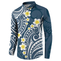 Plumeria With Blue Polynesian Tattoo Pattern Button Sweatshirt LT05 - Polynesian Pride