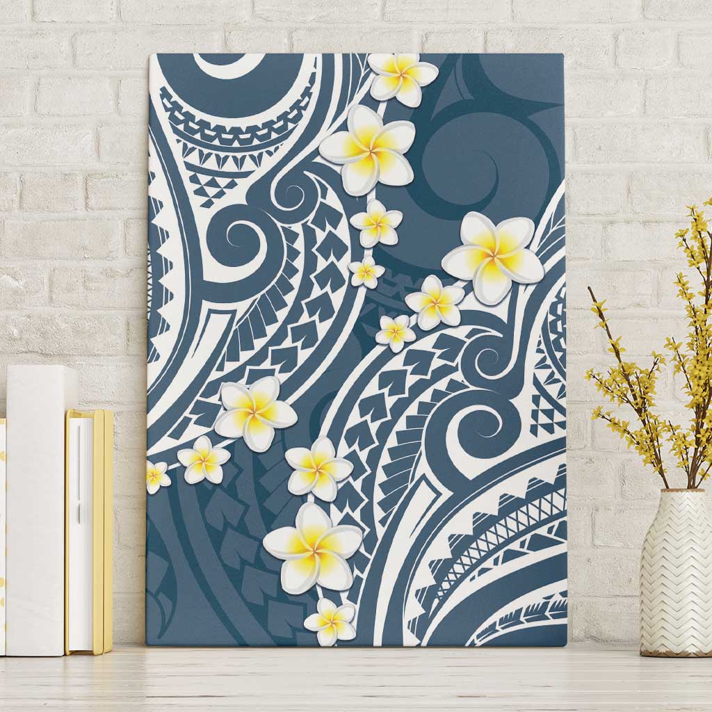 Plumeria With Blue Polynesian Tattoo Pattern Canvas Wall Art LT05 Without Frame Blue - Polynesian Pride