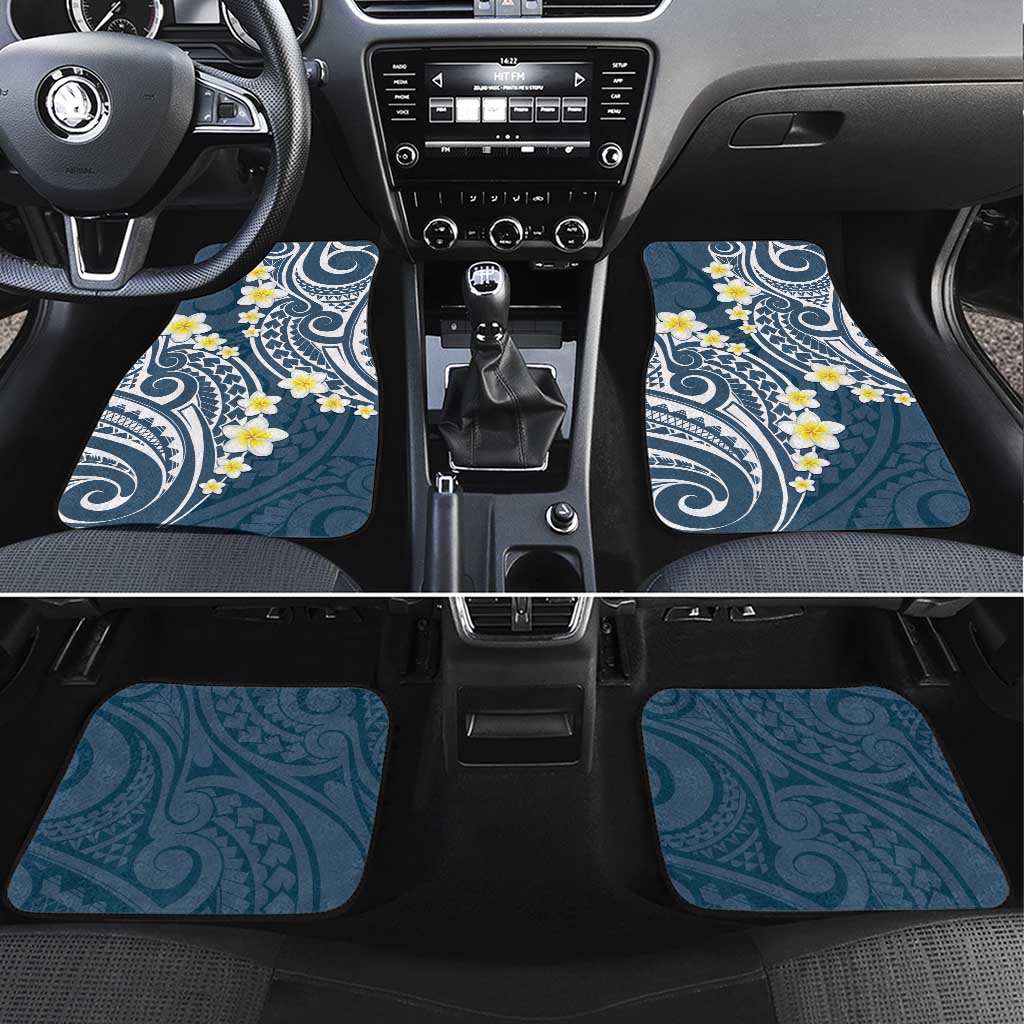 Plumeria With Blue Polynesian Tattoo Pattern Car Mats LT05 Set 4pcs Blue - Polynesian Pride
