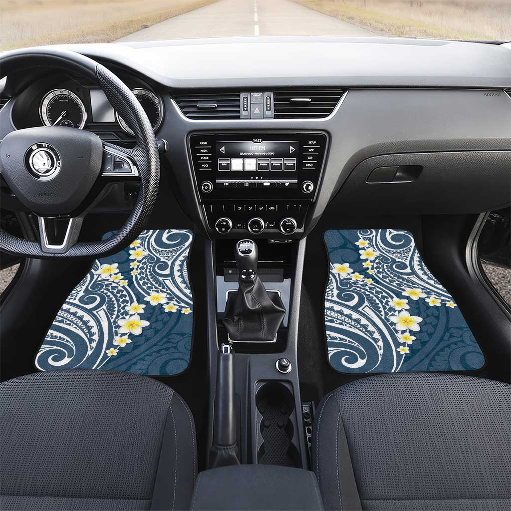 Plumeria With Blue Polynesian Tattoo Pattern Car Mats LT05 Set 2pcs - Front Blue - Polynesian Pride