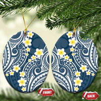 Plumeria With Blue Polynesian Tattoo Pattern Ceramic Ornament LT05 Oval Blue - Polynesian Pride