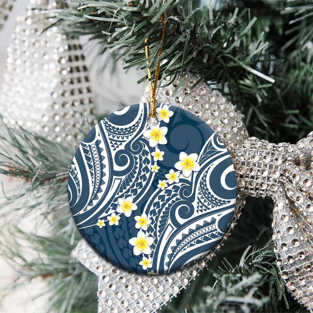 Plumeria With Blue Polynesian Tattoo Pattern Ceramic Ornament LT05 - Polynesian Pride