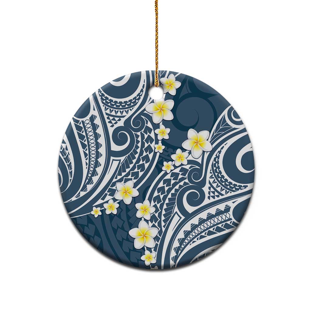 Plumeria With Blue Polynesian Tattoo Pattern Ceramic Ornament LT05 - Polynesian Pride