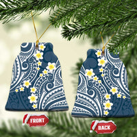 Plumeria With Blue Polynesian Tattoo Pattern Ceramic Ornament LT05 Bell Flake Blue - Polynesian Pride