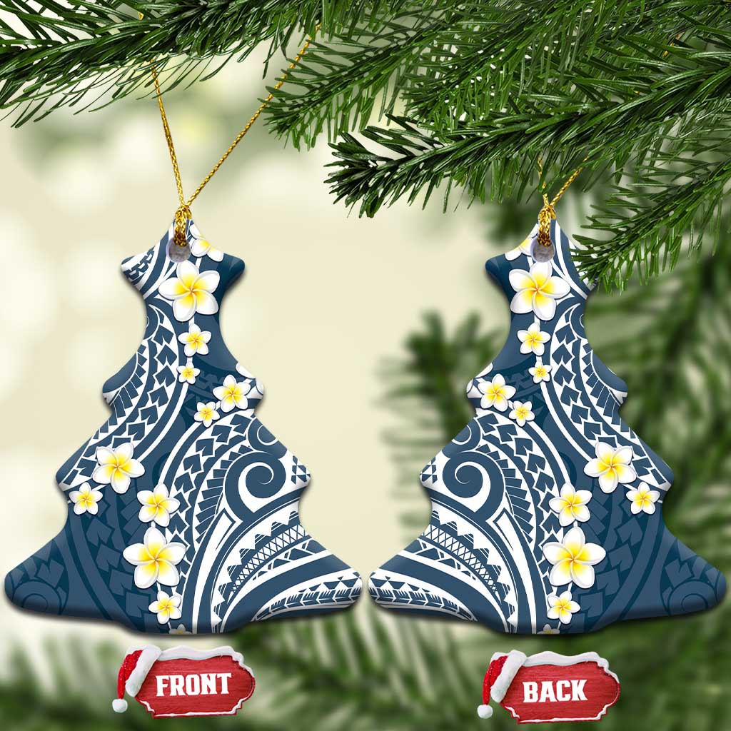 Plumeria With Blue Polynesian Tattoo Pattern Ceramic Ornament LT05 Christmas Tree Blue - Polynesian Pride