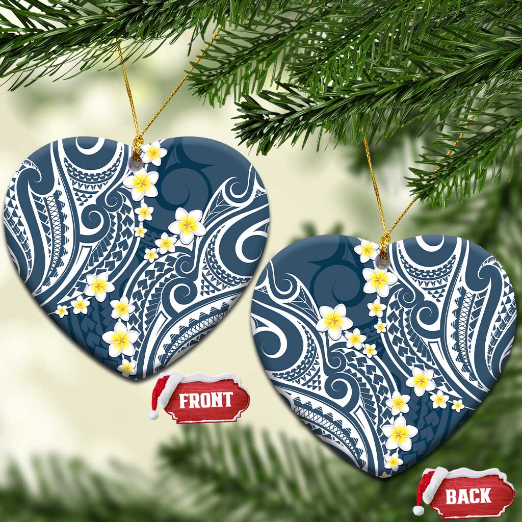 Plumeria With Blue Polynesian Tattoo Pattern Ceramic Ornament LT05 Heart Blue - Polynesian Pride