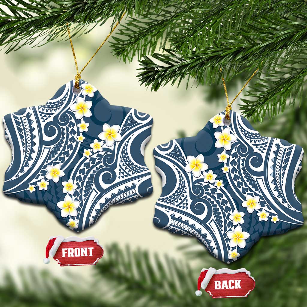 Plumeria With Blue Polynesian Tattoo Pattern Ceramic Ornament LT05 Snow Flake Blue - Polynesian Pride