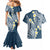 Plumeria With Blue Polynesian Tattoo Pattern Couples Matching Mermaid Dress and Hawaiian Shirt