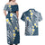 Plumeria With Blue Polynesian Tattoo Pattern Couples Matching Off Shoulder Maxi Dress and Hawaiian Shirt