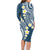 Plumeria With Blue Polynesian Tattoo Pattern Family Matching Long Sleeve Bodycon Dress and Hawaiian Shirt