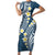 Plumeria With Blue Polynesian Tattoo Pattern Family Matching Short Sleeve Bodycon Dress and Hawaiian Shirt