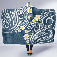 Plumeria With Blue Polynesian Tattoo Pattern Hooded Blanket LT05 One Size Blue - Polynesian Pride