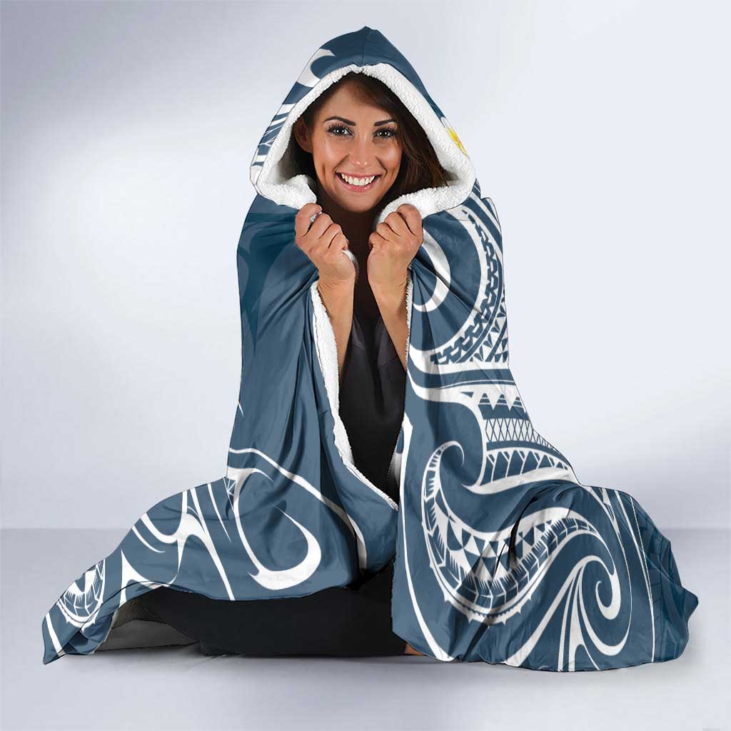 Plumeria With Blue Polynesian Tattoo Pattern Hooded Blanket LT05 - Polynesian Pride