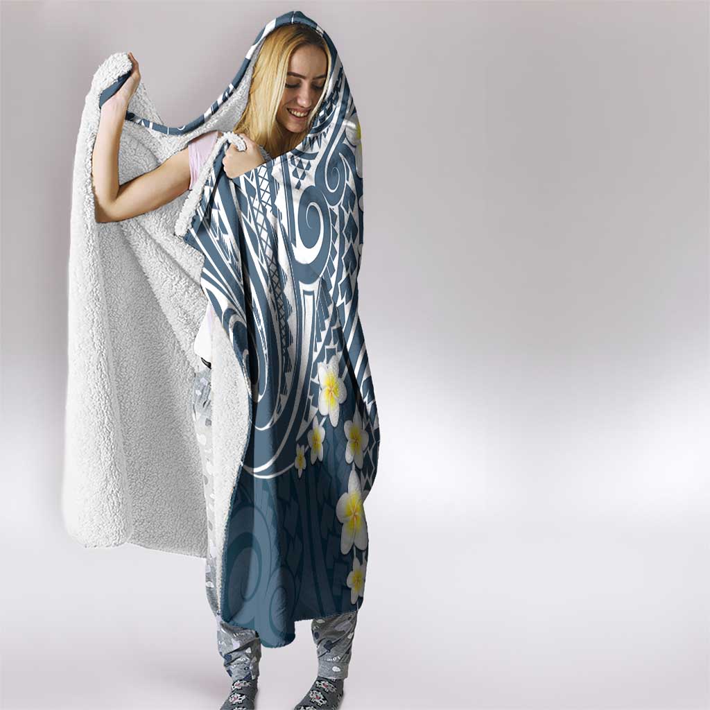 Plumeria With Blue Polynesian Tattoo Pattern Hooded Blanket LT05 - Polynesian Pride