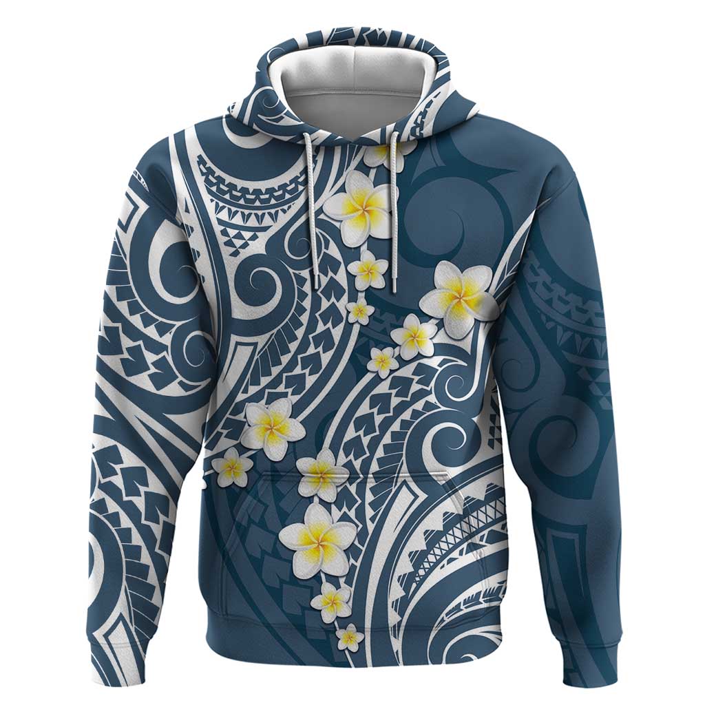 Plumeria With Blue Polynesian Tattoo Pattern Hoodie LT05 Pullover Hoodie Blue - Polynesian Pride