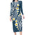 Plumeria With Blue Polynesian Tattoo Pattern Long Sleeve Bodycon Dress