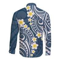 Plumeria With Blue Polynesian Tattoo Pattern Long Sleeve Button Shirt LT05 - Polynesian Pride
