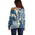 Plumeria With Blue Polynesian Tattoo Pattern Off Shoulder Sweater