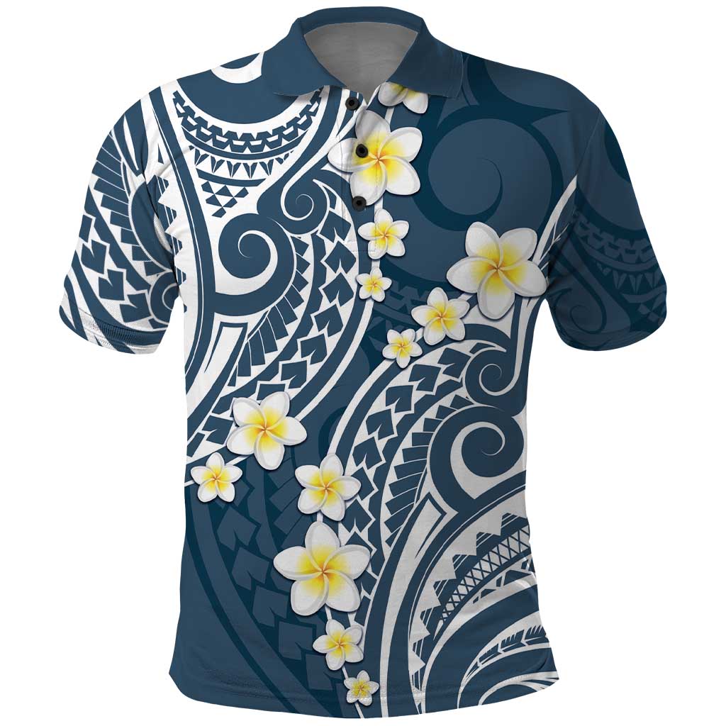 Plumeria With Blue Polynesian Tattoo Pattern Polo Shirt LT05 Blue - Polynesian Pride