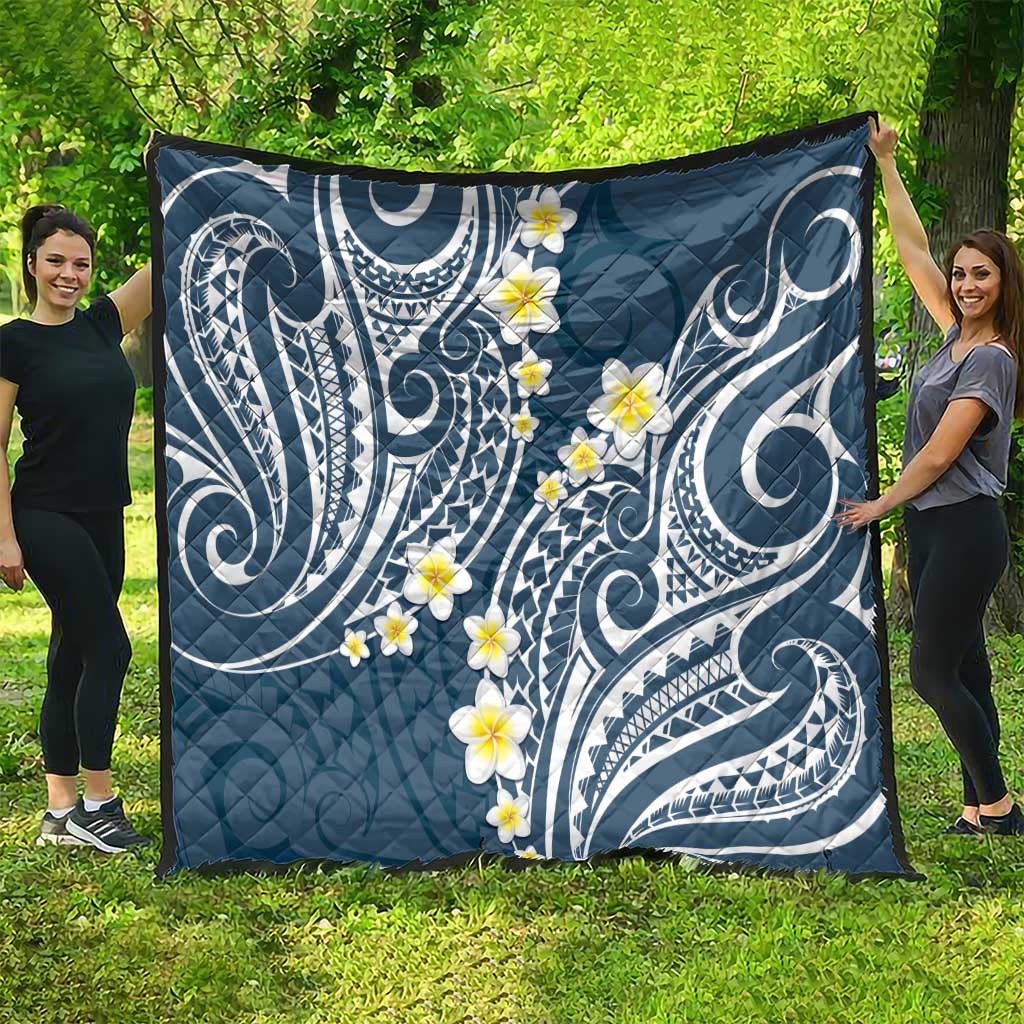 Plumeria With Blue Polynesian Tattoo Pattern Quilt LT05 - Polynesian Pride