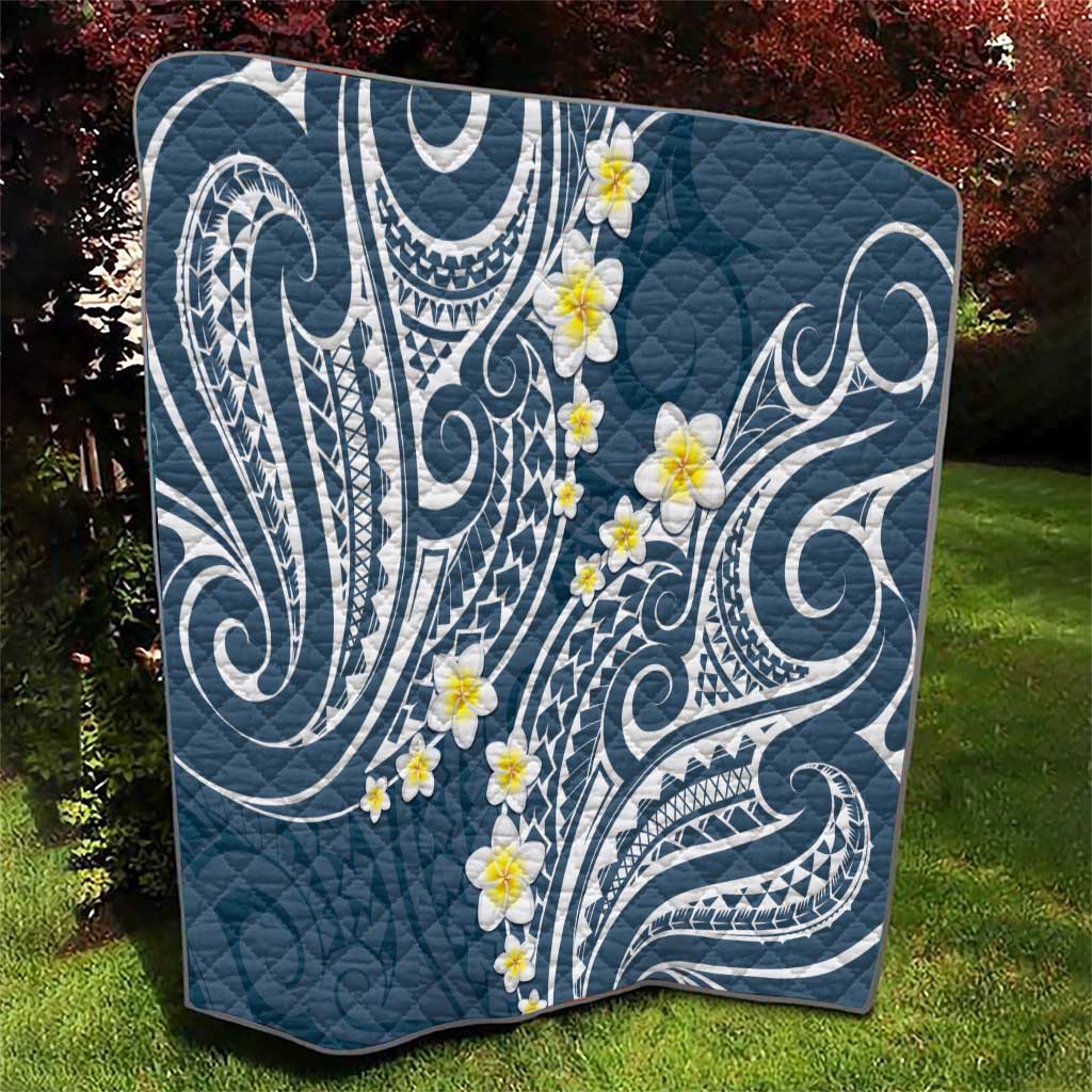 Plumeria With Blue Polynesian Tattoo Pattern Quilt LT05 - Polynesian Pride