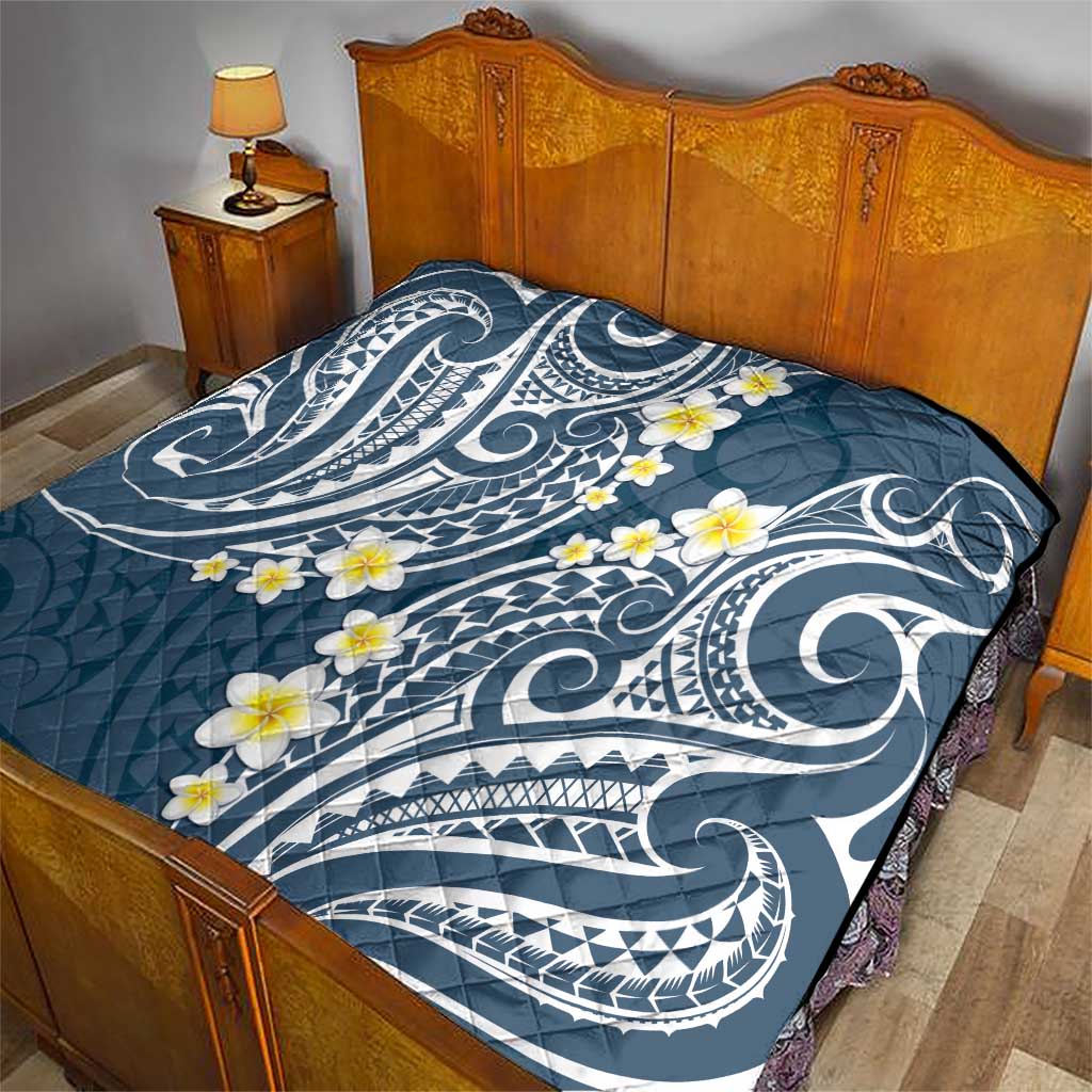 Plumeria With Blue Polynesian Tattoo Pattern Quilt LT05 - Polynesian Pride