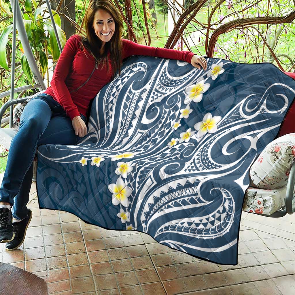 Plumeria With Blue Polynesian Tattoo Pattern Quilt LT05 - Polynesian Pride